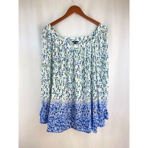 Talbots Plus Petite Womens 3XP Floral Blue Flowy Loose Dressy Office Square Neck